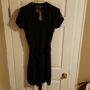 Women Black T-Shirt Dress with Belt